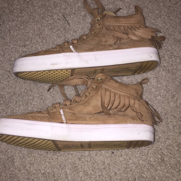 Slightly Worn Light Brown Hightop Shoes. - Picture 5 of 7